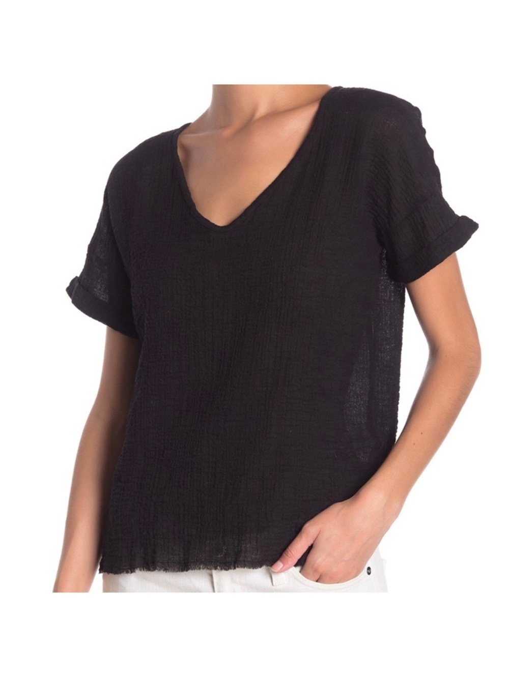 NATION LTD Alegra Ultra Deep V-neck Tee Black